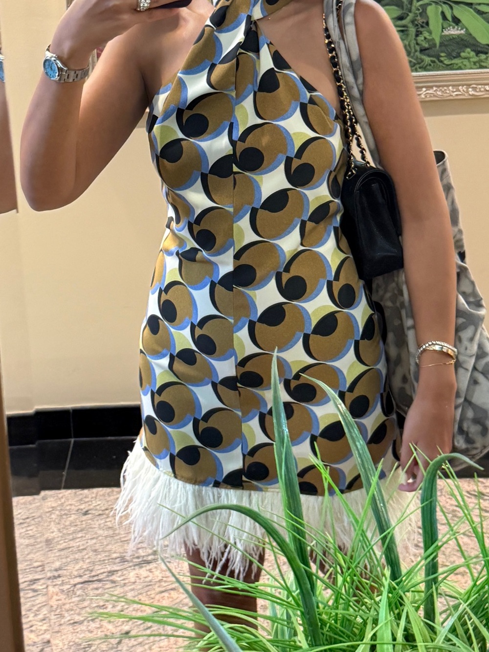 Zara Printed feather mini dress